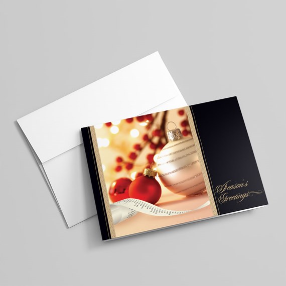 holiday card with ornaments and customizable text area