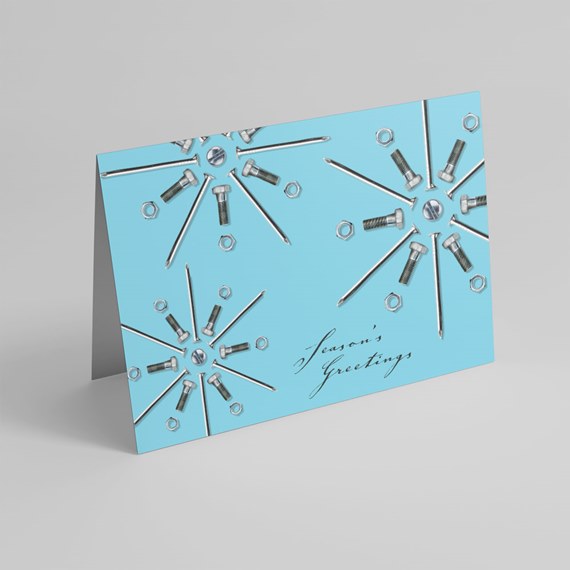 greeting card with bolts and nails pattern