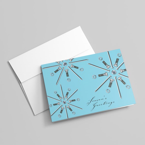 greeting card with hardware design and customizable text area