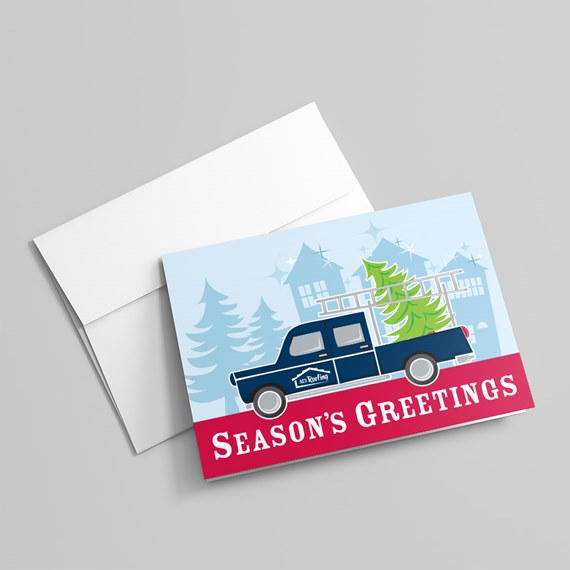 greeting card with truck and trees