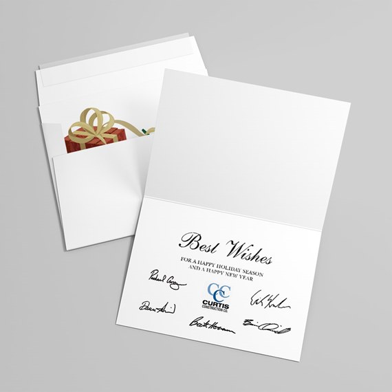 greeting card with gift box design and holiday message