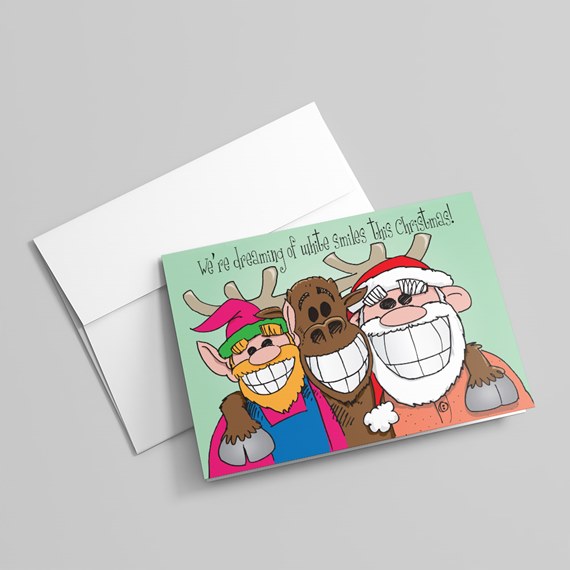 Christmas card with cartoon characters and customizable text area