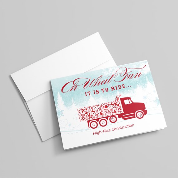 holiday card with truck illustration and text