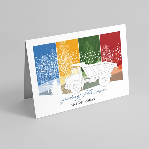 greetings card with truck and tree design