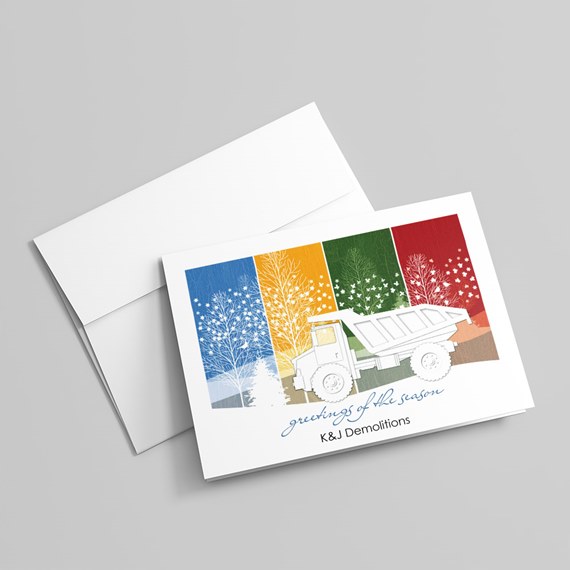 greeting card with truck and seasonal designs, photo placeholder