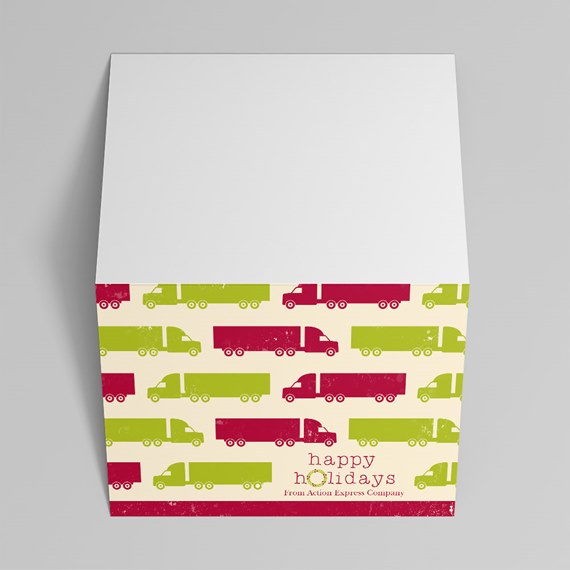 Envelope design with truck pattern and holiday greeting