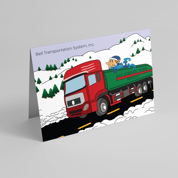 cartoon truck with green tank on snowy road