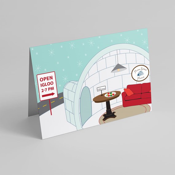 igloo interior illustration with couch and table