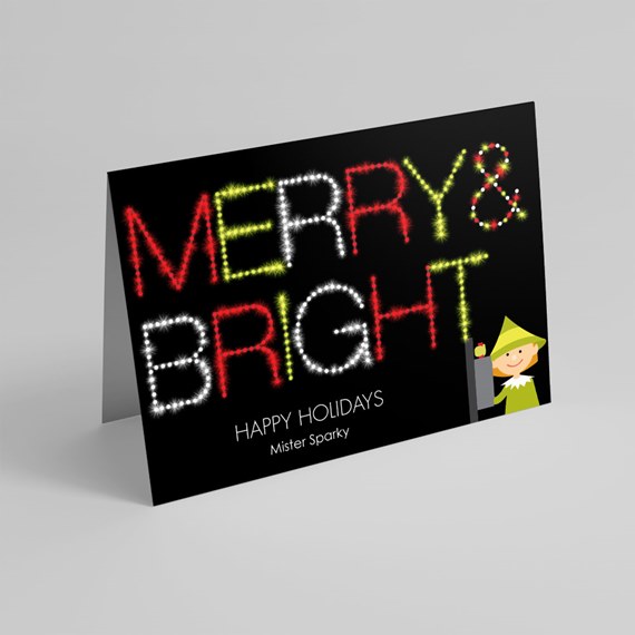 Folded black holiday card with 