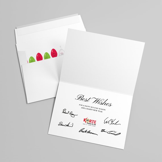 greeting card with holiday ornaments and customizable text area