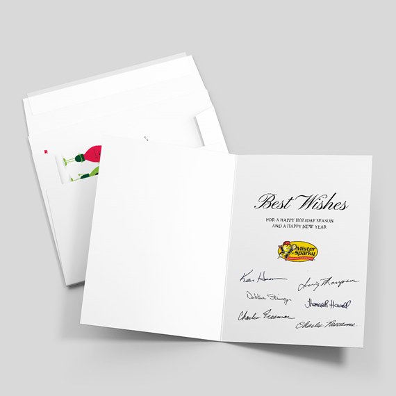 holiday card with customizable text area and logo placeholder