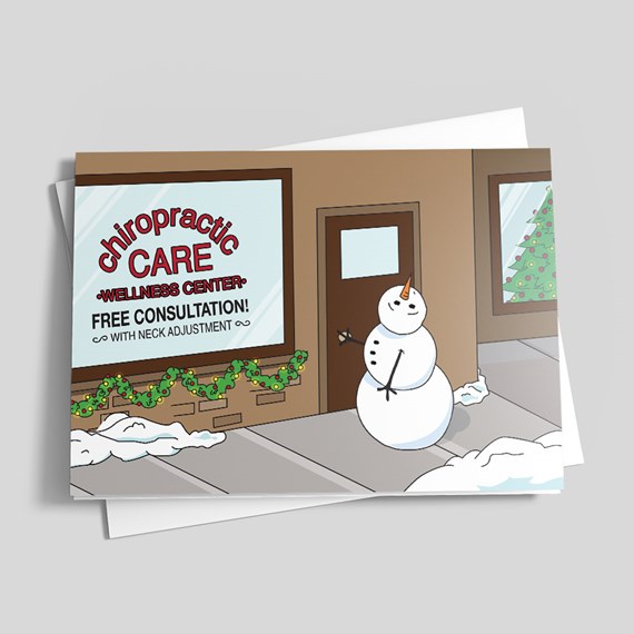 chiropractic wellness center illustration with snowman and text
