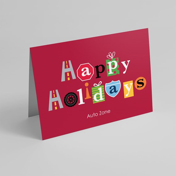 colorful holiday card with text and logo placeholder