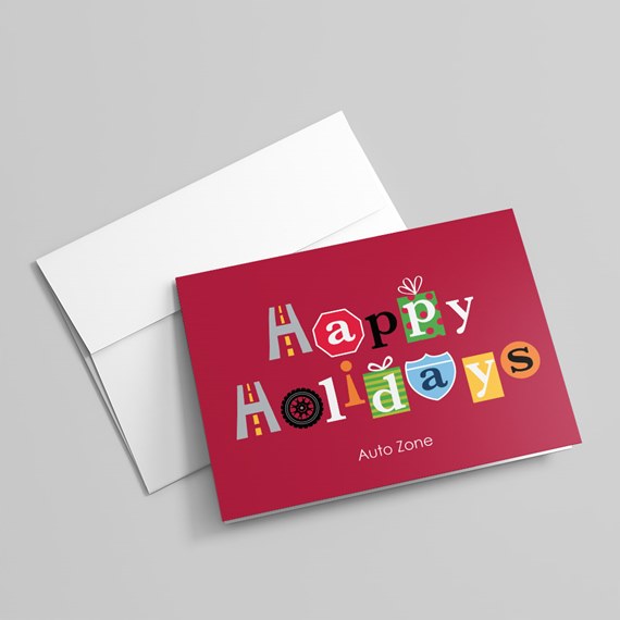 colorful holiday greeting card with customizable text area