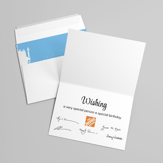 birthday card with blue interior and candles design