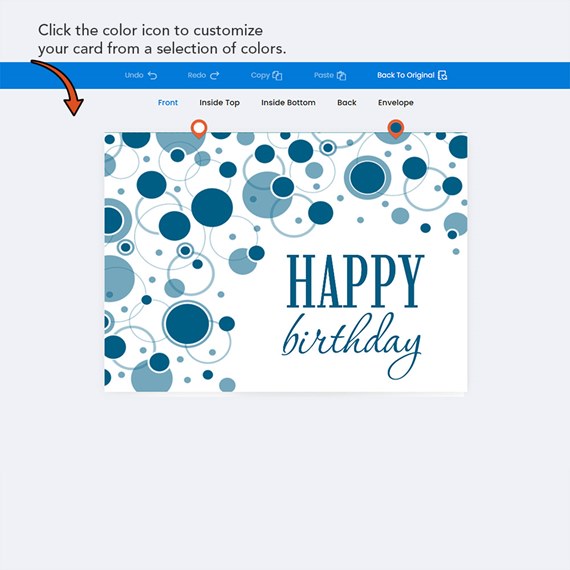 birthday card with circles and bubbles design, photo area