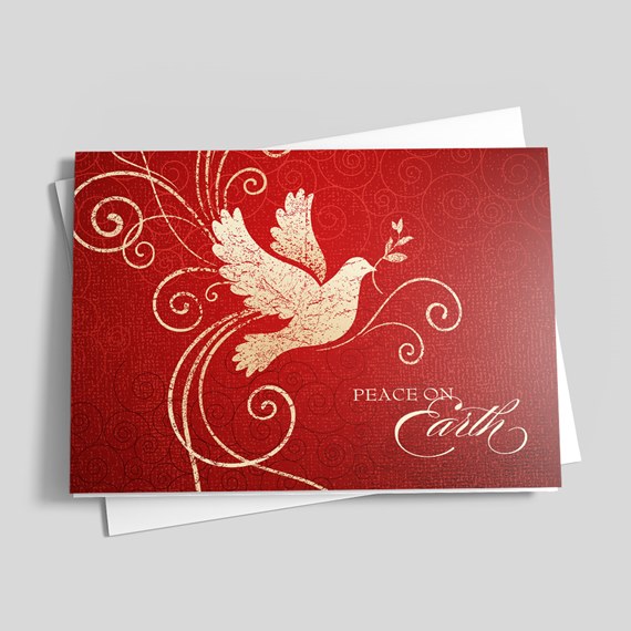 red card with dove and peace text