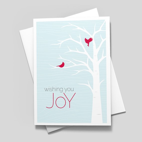 greeting card design with tree and birds, customizable text area