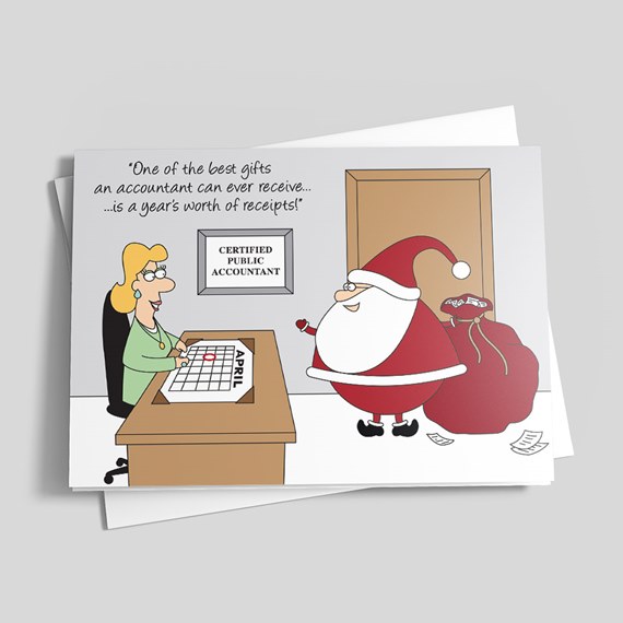 cartoon of Santa and accountant in office