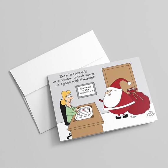 cartoon with santa and accountant at a desk