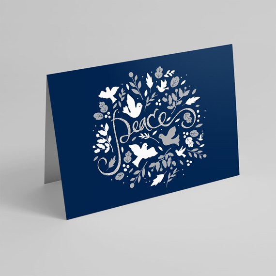 navy card with peace design and photo placeholder