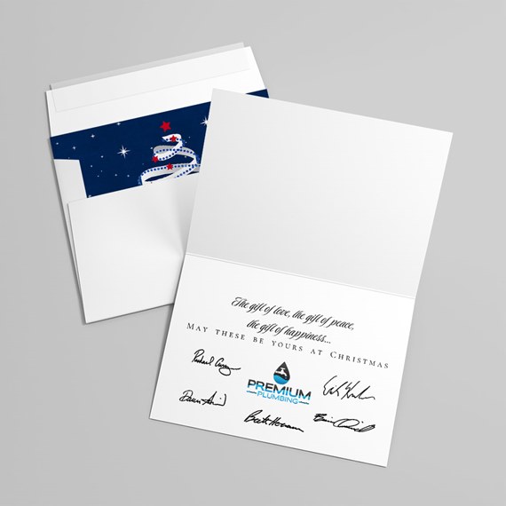 Christmas card with tree design and customizable text area