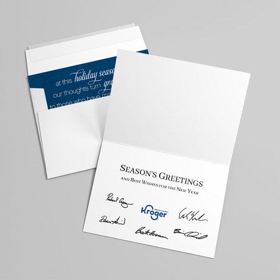 greeting card with blue and white design and printed text