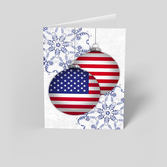 greeting card with ornaments and snowflakes
