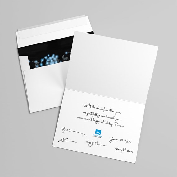 greeting card with snowflake design and customizable text area