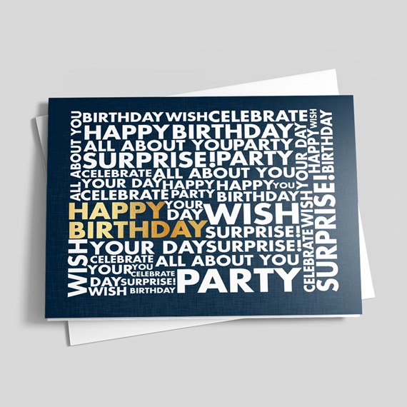 navy blue birthday card with typographic design