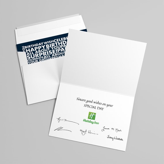 greeting card with birthday wishes and logo placeholder