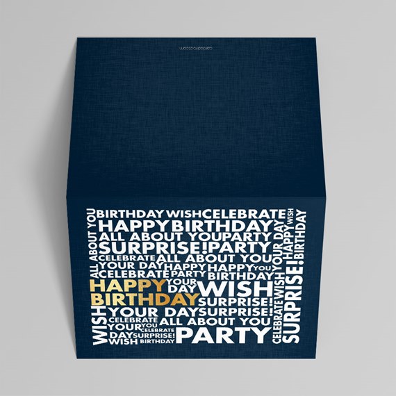 navy blue birthday card with typographic design