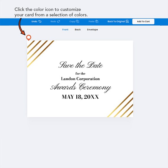 decorative card with gold stripes and text