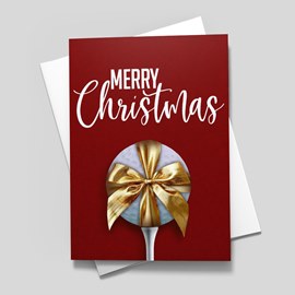 Gold Ribbon Ball Christmas Card