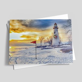 Golfer's Lighthouse Holiday Card