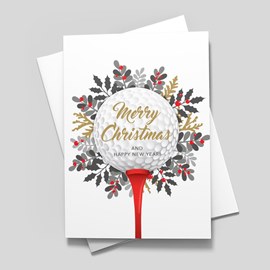 Golf Ball Holly Christmas Card