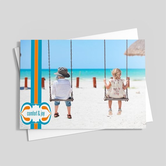 beach card with photo area and decorative elements