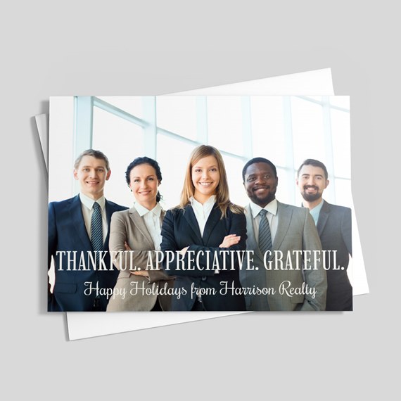 group of professionals, photo placeholder, holiday card design