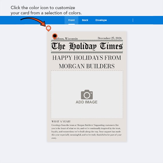 holiday card design with newspaper style and photo placeholder