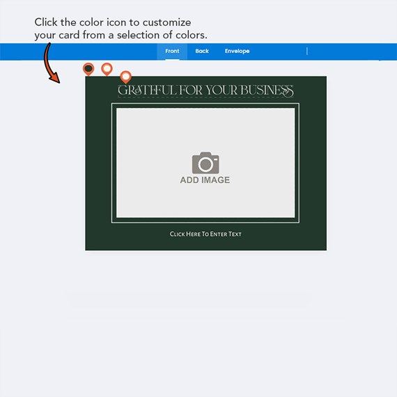 green card with photo placeholder and text area