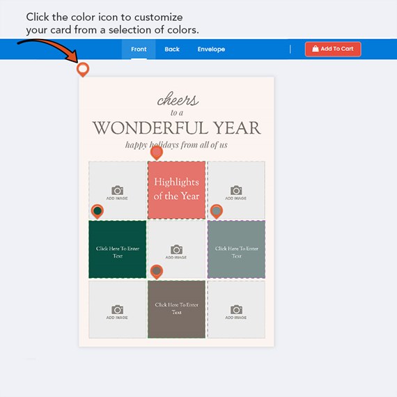 photo placeholders, customizable text areas, holiday card design