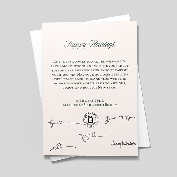 holiday card with customizable text area and logo placeholder